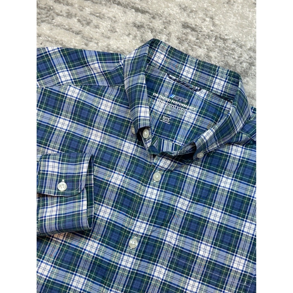 Vineyard Vines Button Down Mens Medium Blue Plaid OTG Performance brrr Stretch